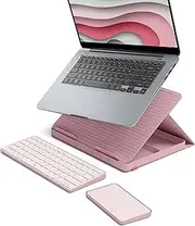 Logitech Casa Pop Up Desk Work From Home Kit with Laptop Stand, Wireless Keyboard & Touchpad, Bluetooth, USB C Charging, for Laptop/MacBook (10” to 17”) - Windows, MacOS, ChromeOS - Bohemian Blush