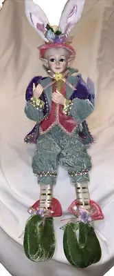 Cynthia Rowley Easter Elf Bunny Shelf Sitter Doll 25" Tabletop Spring Home Decor