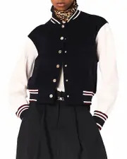 Maje Mixed Fabric Bomber Jacket