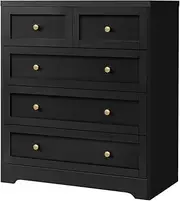ALFORDSON Dresser with 5 Drawers Hallway Tallboy, Bedroom Chests of Drawers with Handles, Living Room Side Cabinet Standing Storage Cupboard, Indoor Furniture Home Organiser Sideboard, Black Colour