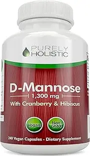 D Mannose 1300mg, 3-in-1 Formula D-Mannose Capsules with Cranberry & Hibiscus, 240 Fast Acting Vegan Capsules, Natural Urinary Tract & Bladder Health Support, High Strength, for Men & Women