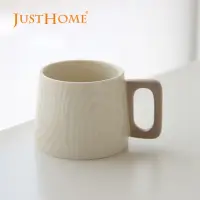 在飛比找momo購物網優惠-【Just Home】雙色木紋陶瓷馬克杯400ml 米色(杯