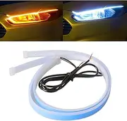 TEKSHINNY Car LED Strip Lights, 2Pcs 24 Inch Flexible LED Headlight Strips Dual Color White Turn Signal Yellow Lights Waterproof Car Daytime Running Light Strip for Truck SUV