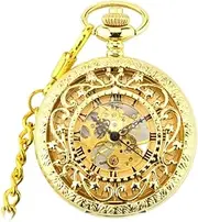 [HALAHAI] Pocket Watch Pocket Watch Steampunk Carved Flowers Hand Winding Mechanical Roman Numerals Skeleton Pocket Watches