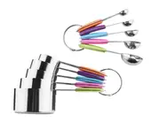 Supperstore 10PCS Kitchen Baking Tools Measuring Cup Measuring Spoon Set Stainless Steel Silicone Handle Measuring Cup Measuring Spoon