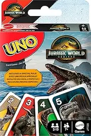 Mattel Games UNO Jurassic World Rebirth Cards for Kids, Family & Adult Games Nights, Deck with Special Rule & Images Inspired by The Movie