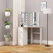 Corner Dressing Table Make-up Table with LED Light White vidaXL