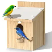 Bird Houses for Outside, Bluebird House with Standing Perch, Hanging Wood Bir...