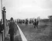 Horse Racing 'Blue Mickie' comes in to win the Euclid Nursery Hand- Old Photo