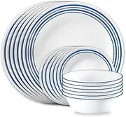 [CORELLE] Vitrelle 18-Piece Service for 6 Dinnerware Set, Triple Layer Glass and Chip Resistant, Lightweight Round Plates and Bowls Set, Laila