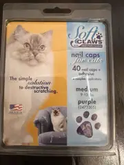 Soft Claws Nail Caps Adhesive for Cats Sz Medium 9-13 Lb Purple 4 Applications