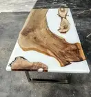 White Epoxy Resin River Dining Counter-top Table Top , Solid Acacia Wooden Decor