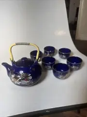 Cobalt Blue Japanese sake set, Teapot and 6 Cups