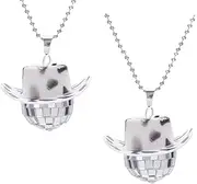 Disco Ball Car Accessory,Disco Cowboy Hat Accessory,Disco Car Charm, Rear View Mirror Hanging Accessories (White)