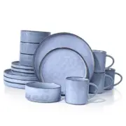 Dinnerware Sets, 16-Piece Stoneware Plates and Round-16pcs for 4 Reactive Blue
