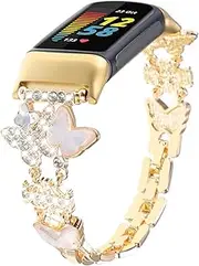 Metal Band Compatible with Fitbit Charge 6/ Fitbit Charge 5 Bands for Women, Bling Cute Cartoon Charms Bracelet Chain Strap Jewelry Replacement Watchband for Fitbit Charge 5 6 Fitness Tracker