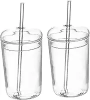 CONGARTENO 2 Set Decorative Glass Drinking Mug with Straw Glass Cups for Coffee Tea Milk Juice Wear Resistant Easy to Clean for Home Use
