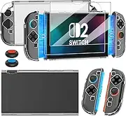 Clear Dockable Case for Nintendo Switch 2 - Magnetic Snap-On Design, Ultra-Thin Dockable Protective Cover with 9H Tempered Glass Screen Protector, Includes for Nintendo Switch Skin & Protector Sets