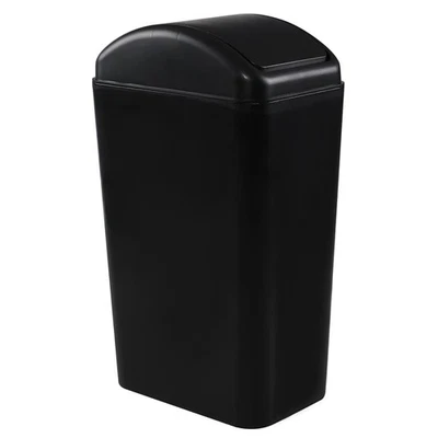 14 L Small Plastic Trash Can, Slim Swing Lid Trash Bins(Black)
