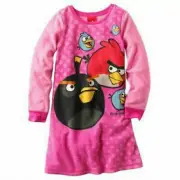 $32 NWT ☀FLEECE☀ ANGRY BIRDS Sz 10/12 BIG GIRLS PINK Pajamas Gown NEW