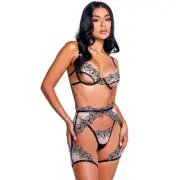 Playboy Bunny Bra Set Embroidered Logo Hearts Satin Trim Short Chaps Panty LI109