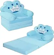 METOY Kids Sofa,Kids Foldable Sofa Bed,Princess Chair for Toddlers 1-3,Blue Cartoon Shape,High Density Foam,Fold Out Couch for Bedroom,Sofa Bed for Girls,45.3x19.7x2.4 inches,4.4 lbs (Blue)