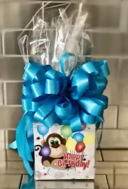Happy Birthday Chocolate Gift Basket-Box Balloon Blue Bow Pick Chocolate Candy