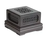 3.5" Ebony Wood Carved Coil Incense Burner Plum Blossom Flower Pattern Decor