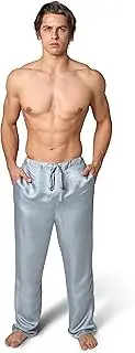 [Tara Sartoria] Luxury Artisan Mens Silk Pajama Pants, Pure Mulberry Silk Pajamas For Men 27 Mm, Silver Gray, XX-Large