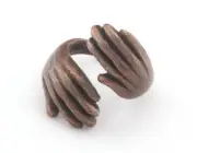 Hands Statement Adjustable Ring Antique Copper plated brass 9us-11us size 4007
