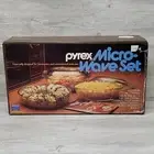 VTG Corning Pyrex 5pc Microwave Set 1qt Oval 1-3/4qt Square Covered Casserole