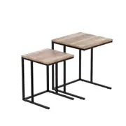 Artiss Coffee Table Side Tables Set of 2 Nesting Table Wooden Top Rustic Vintage