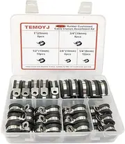 Cable Clamps Assortment Kit, 46 Pieces Stainless Steel Rubber Cushion Pipe Clamps Assorted with 5 Size 1/4'' 3/8'' 1/2'' 3/4'' 1'' For Cable Cord Installation