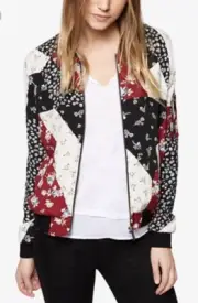 Sanctuary Patchwork Floral Printed Bomber Jacket Multi L NWT $139