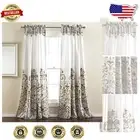 Elegant Paisley Damask Print Light-Filtering Curtains, 52" W x 84" L, Gray & ...