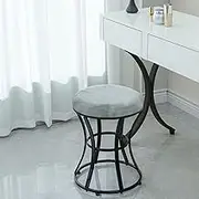 Vanity Stool Chair, Modern Dressing Stool for Makeup Vanity with Black Legs - Backless - Ottomans Round Seat, for Makeup Room, Bedroom, Bathroom, Living Room, Accent Furniture, Grey