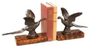 Bookends Bookend TRADITIONAL Lodge Flying Pheasant Birds Chocolate Brown Resin