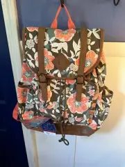 Emma & Chloe Boho Book Bag Backpack Brown Sage Peach Flowers New Back To School