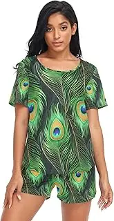 [RPLIFE] Detailed Peacock Feathers Womens Shorts Sleepwear, Summer Pajamas