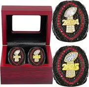 2024-2025 Fantasy Football Ring 2Pcs Red Championship Rings Gift Box Ring Display Box