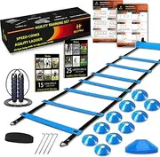 HLYWEI Speed Agility Training Set, Includes 1 Agility Ladder, 4 Steel Stakes, 1 Sports Headband,1 Jump Rope, 10 Disc Cones and Gym Carry Bag - Speed Training Equipment for Soccer Football Basketball