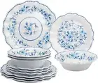 12-Piece Melamine Dinnerware Set, Blue and White Design, Service for 4
