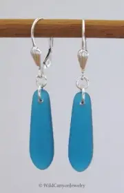 Cultured Sea Glass Blue Teardrop Earrings - Sterling Silver Lever-Backs