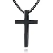 simple stainless steel cross pendant chain necklace for men women, 20-22 inches link chain (black:1.20.7'' pendant20'' rolo chain)