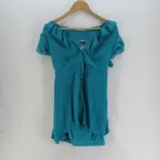 TARGET Womens Sz 18 Aqua Short Sleeve Semi Sheer Blouse Singlet Incl Tie Up Back