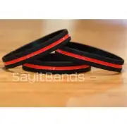 Set of Thin RED Line Bracelets Fire Fighter & Department Awareness Wristband Lot