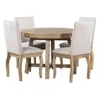 Qualler Dining Table Extendable W/4-Dining Chairs Natural Wood Wash 5-Piece