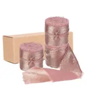 3pcs Chiffon Ribbon, 1 1/2"x5 Yard Silk Ribbon, Rose Gold Glitter Fabric Ribbon