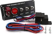 ASHDEL Carbon Fibre Panel Toggle Switch Ignition Engine Start Push Starter Button for Racing Car 12V/20A Panel