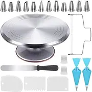 12 Inch Aluminium Cake Decorating Kit - Rotating Cake Stand with 22pcs Baking Supplies